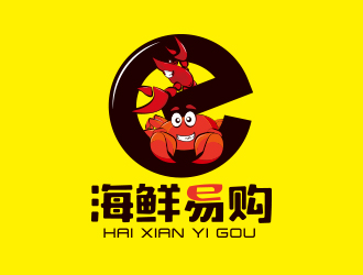勇炎的海鲜易购，螃蟹卡通设计logo设计