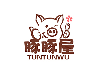 秦晓东的豚豚屋日式餐厅动物卡通吉祥物标志logo设计