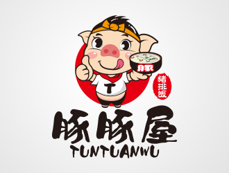 豚豚屋日式餐厅动物卡通吉祥物标志logo设计